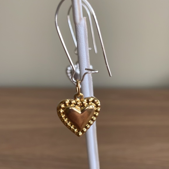 HAND CRAFTED EARRINGS Reversible Gold Silver Hearts - Picture 6 of 14